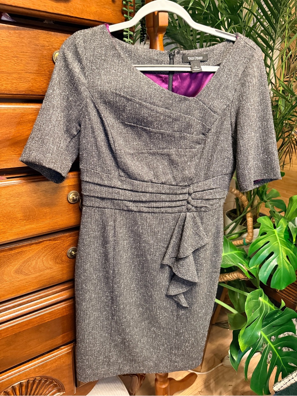 White House Black Market Gray Sheath Dress with Pleated Waist